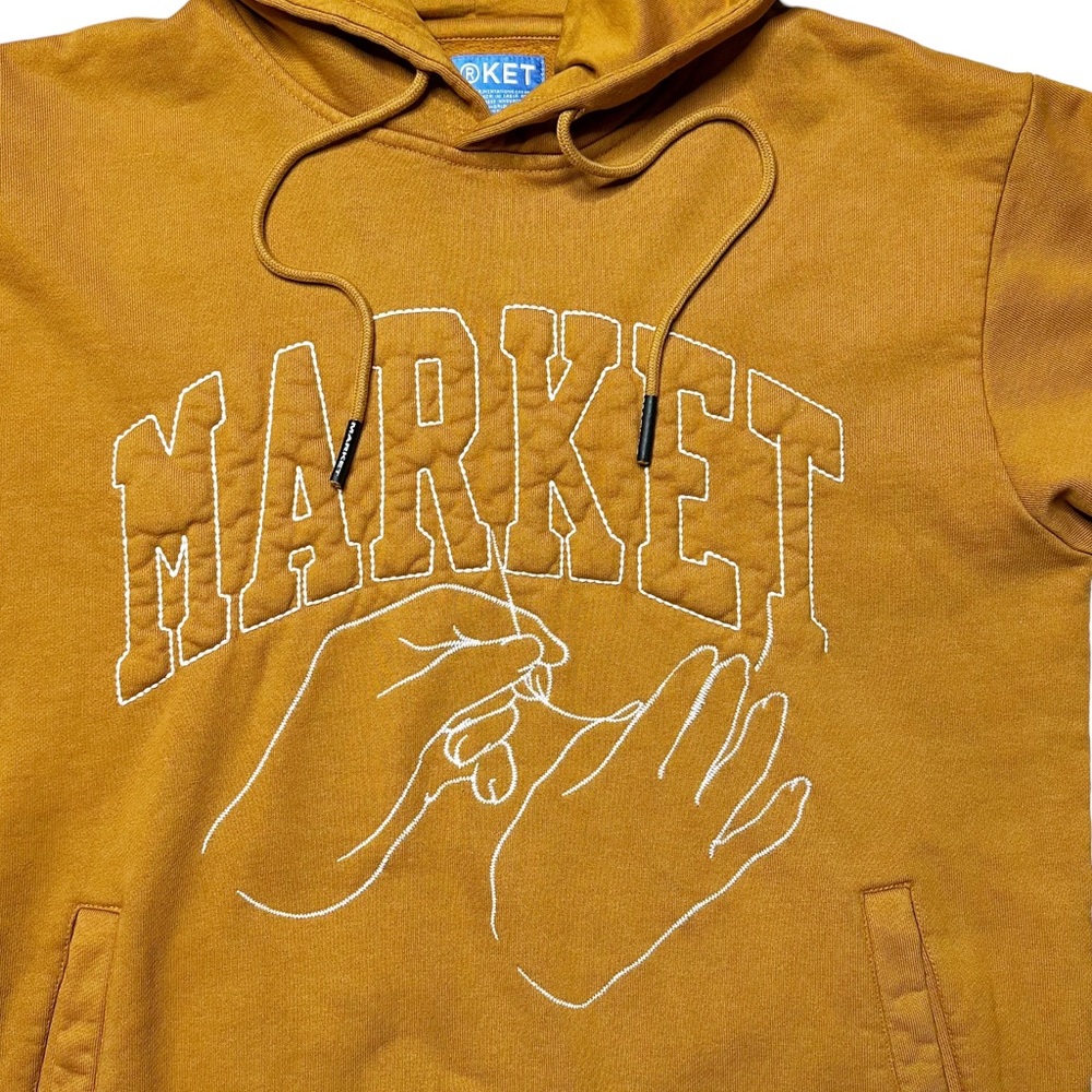 NEW MARKET RARE Embroidered Hands Stitching Logo Hoodie Marigold Unisex Men’s M